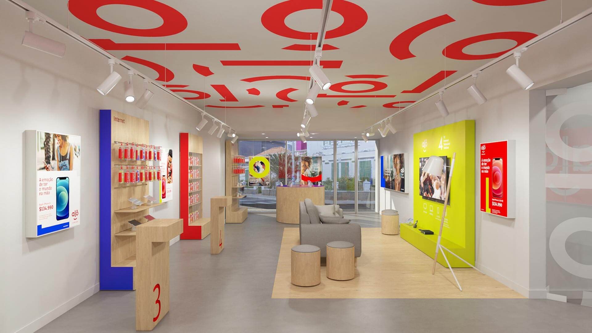 Alou store with red ceiling graphics
