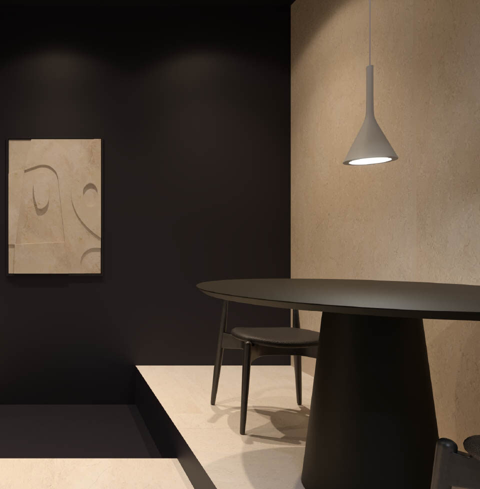 Dining setting with a pendant lamp