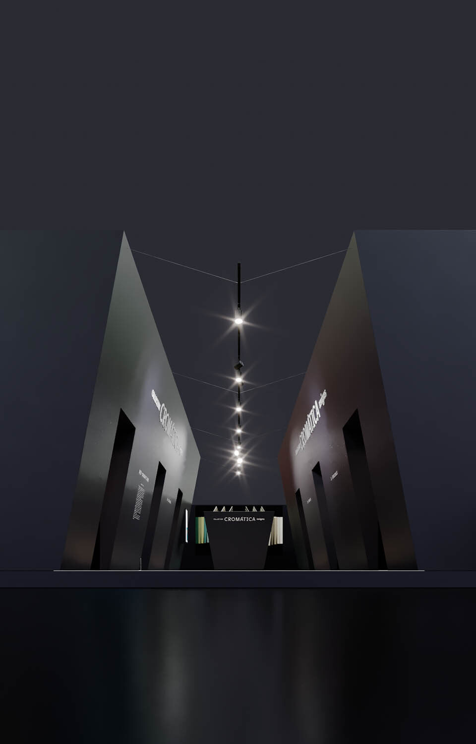 Two angular walls framing the entrance
