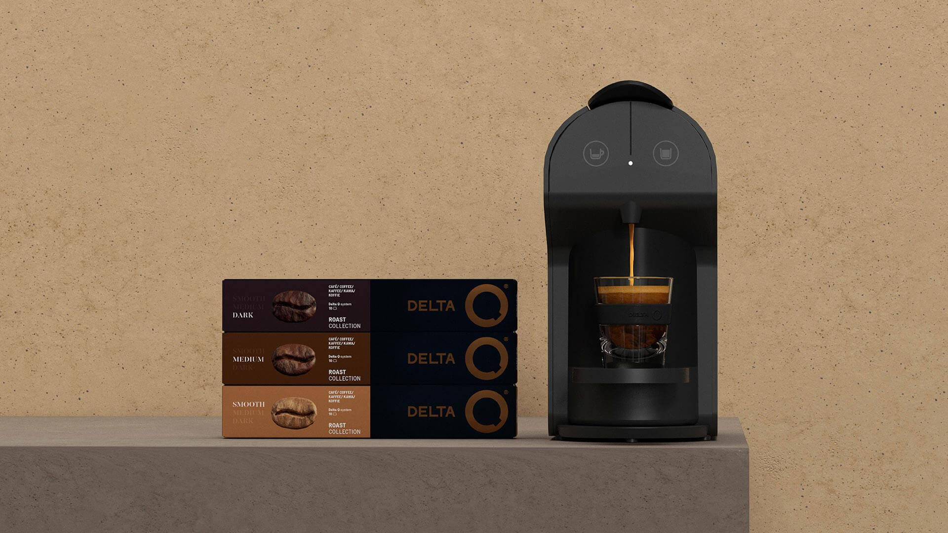 Delta Q machine on a sand-coloured set