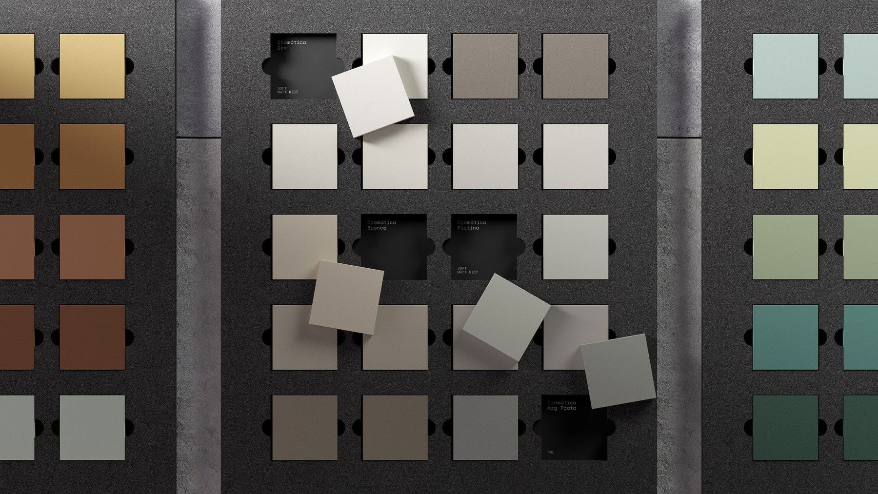Wall of colour tile samples