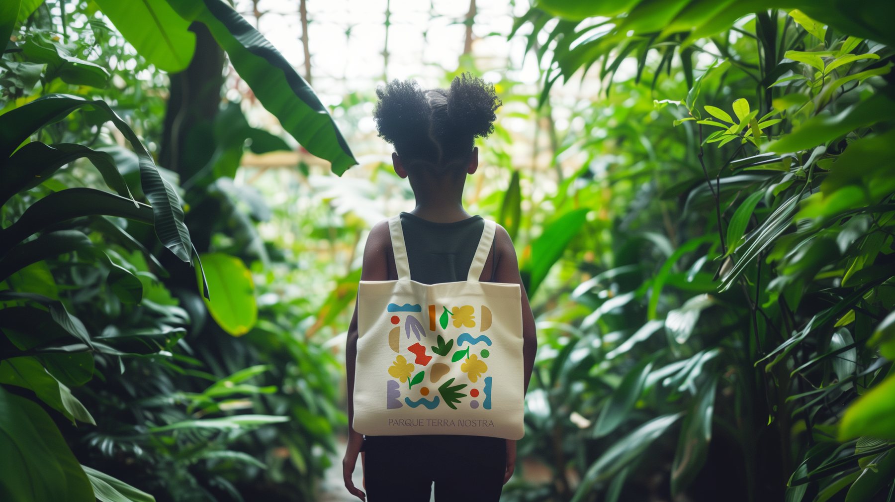 Child carrying an illustrated tote bag