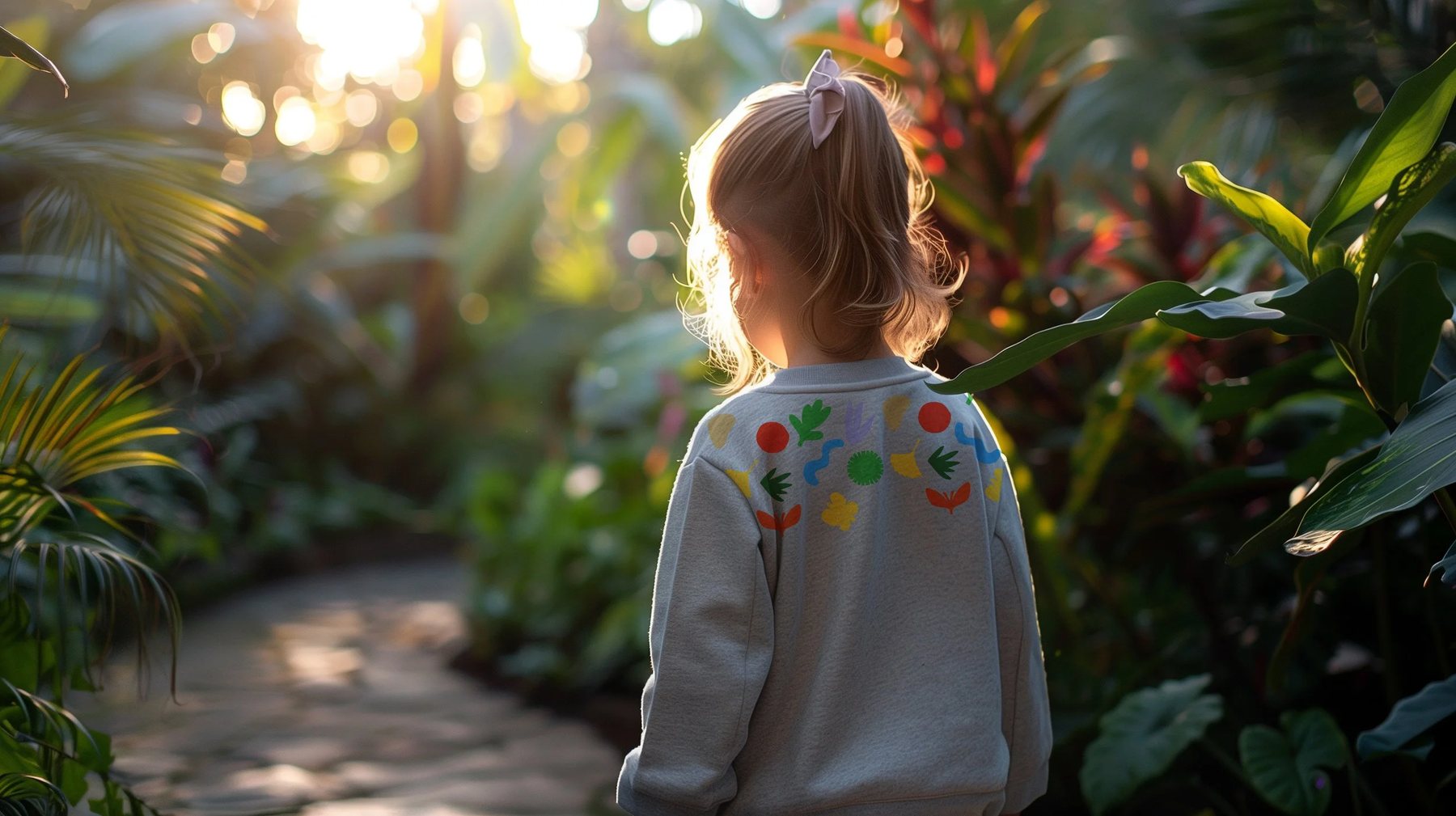 Child in an embroidered grey sweatshirt